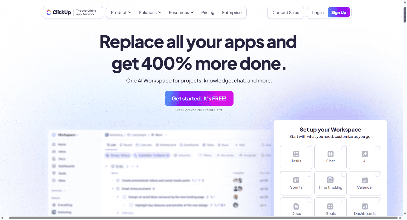 Screenshot of ClickUp - The Ultimate Productivity App for Tasks, Docs, and Goals